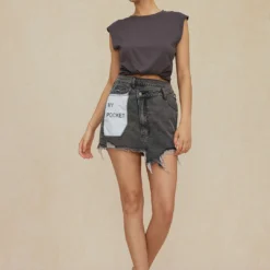 Letter Print Frayed Hem Denim Skirt -Women's Clothing Store 706ff5cf d7a3 42a8 9e2b c972a2d4e2f1