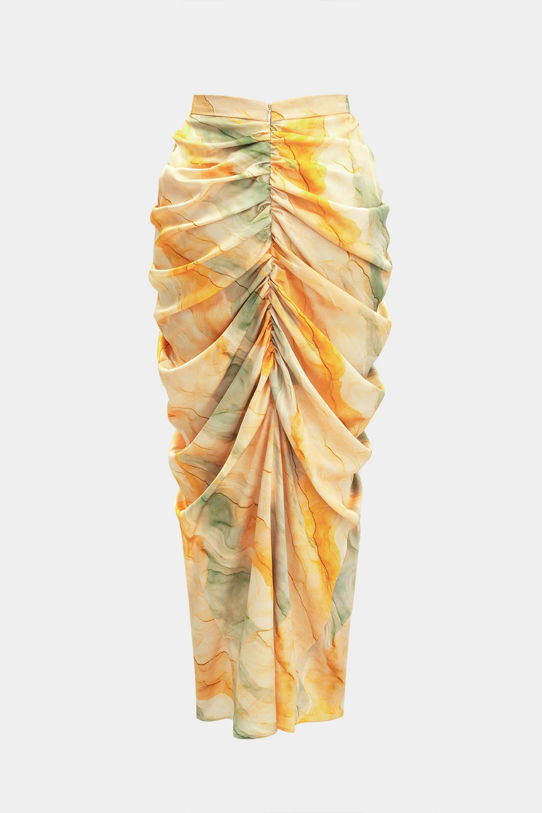 Tie Dye Print Satin High Slit Ruched Skirt 2 Tie Dye Print Satin High Slit Ruched Skirt - Image 2