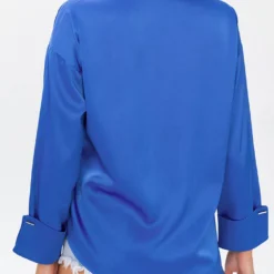 Blue Asymmetric Hem Casual Blouse -Women's Clothing Store 71961308 2e72 4f00 8edd 78d99c8b6d09