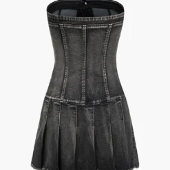 Denim Pleated Strapless Mini Dress -Women's Clothing Store 71d6b414 c538 4479 ab31 9d13dc77f470