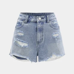 Denim Ripped High Waist Wide Leg Shorts