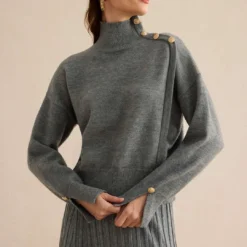 Knit Asymmetrical Button Long-Sleeve Top