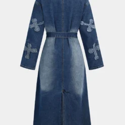 Embroidery Denim Long Coat Belted Outerwear -Women's Clothing Store 72a02e55 d23e 408e b327 a29b902cd0b4