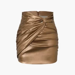 Metallic Faux Leather Knotted Mini Skirt