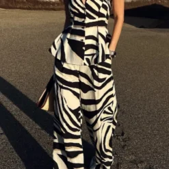 Contrast Stripe Print Trousers -Women's Clothing Store 736048a1 0b06 4f8e 9bb0 c0ee6700d14e