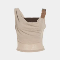 Metallic Decor Asymmetrical Ruched Tank Top