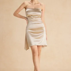 Solid Backless Strapless Ruched Mini Dress -Women's Clothing Store 748687e9 3527 4bcf 8851 fc5f93f9988a