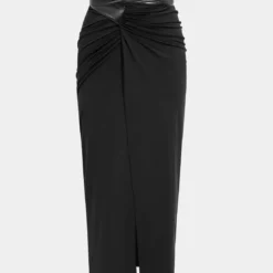 Faux Leather Patchwork Ruched Skirt -Women's Clothing Store 75cfbb25 784e 4f48 81a6 534edb24ec30