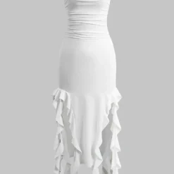 Solid Ruffle Hem Ruched Tube Maxi Dress -Women's Clothing Store 75f24221 6705 41dd a851 5fb4cf8fcb70