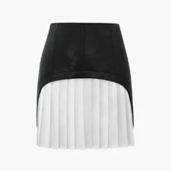 Contrast Pleated Faux Leather Mini Skirt