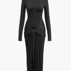 Wrap Ruched High Neck Long Sleeve Maxi Dress -Women's Clothing Store 76e37c91 edd2 4a69 8cd1 569378275456