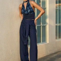 Solid Tie Front Trousers