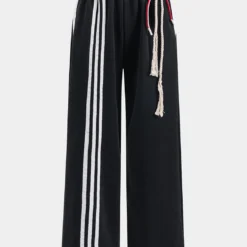 Contrast Ruched Double Waistband Tie Front Wide Leg Trousers
