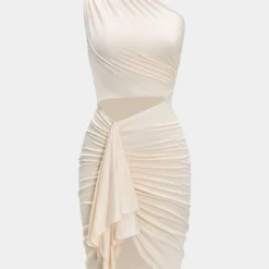 Ruched Asymmetrical Cut Out Midi Dress