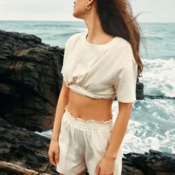 Linen Crop Short Sleeve Shirt -Women's Clothing Store 778ee596 bd21 4bf2 a4e9 12c3969842e0