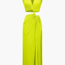 Cut Out Twist Knot Sleeveless Slit Midi Dress