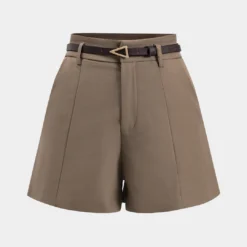Solid Belted Pocket Shorts