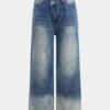 Faded Denim Button Pocket Wide Leg Jeans