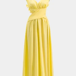 Chiffon Ruched Tie Back V-Neck Maxi Dress