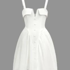 Solid V-neck A Line Slip Mini Dress