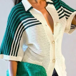 Contrast Crochet Short Sleeve Top