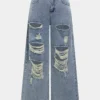Denim Ripped Straight Leg Jeans