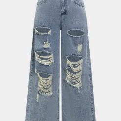 Denim Ripped Straight Leg Jeans