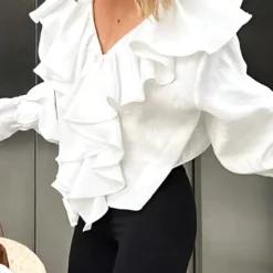 Ruffle Long-Sleeve Shirt -Women's Clothing Store 7a71798a 7b40 4328 bf48 1bd9b6805f46