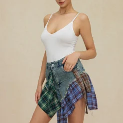 Asymmetric Patchwork Denim Mini Skirt -Women's Clothing Store 7a823c9a 7288 4943 bd29 8d0f320799b0