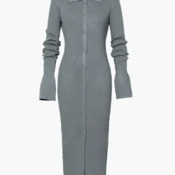 Shell Sleeve Ribbed Buttons Down Maxi Dress -Women's Clothing Store 7a98e1f1 6f94 4201 86f8 01f03594fd55