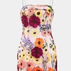 3D Floral Embroidery Zipper Slip Mini Dress