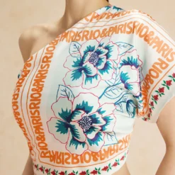 Abstract Geometric Print One Shoulder Short Sleeve T-Shirt