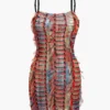 Striped Textured Spaghetti Strap Mini Dress