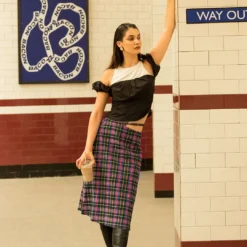 Plaid Cut Out Waist Midi Skirt -Women's Clothing Store 7cd1dcfc ab33 4171 b08c ebc86a1dcfb6