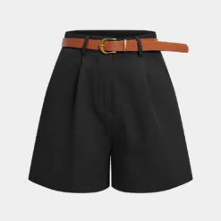 Belted Button Ruched Shorts -Women's Clothing Store 7d257325 f5c3 458d 8368 b4e8bc5fb947