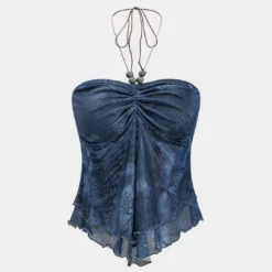 Tie Dye Print Mesh Ruched Beaded Tie-Up Cami Top