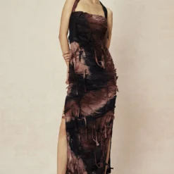 Tie Dye Distressed Mesh Slit Halter Maxi Dress -Women's Clothing Store 7e031580 d3a6 4419 9a81 8ea5a14898e8