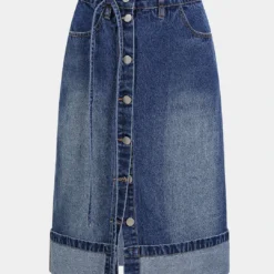 Denim Asymmetrical Button Skirt