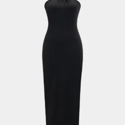 Metallic Decor Slit Maxi Dress