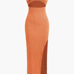 Textured Ruched Cut Out Strapless Slit Maxi Dress -Women's Clothing Store 7f6c692a ce2f 4195 82fe 3a4b913c3323