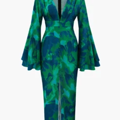 Floral Print V-neck Slit Maxi Dress