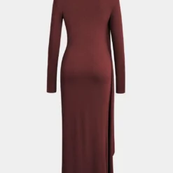 Mock Neck Wrap Ruched Long Sleeve Slit Maxi Dress -Women's Clothing Store 80c630fc 3ed8 42fa b706 071f73091b79