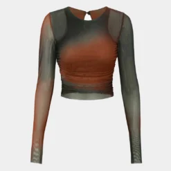 Tie Dye Sheer Mesh Long Sleeve Top