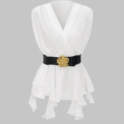 Zebra Stripe Print V-Neck Belted Short-Sleeve Shirt -Women's Clothing Store 80f9f943 b0bc 4f27 8993 af3dd01d4e08