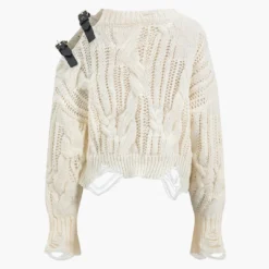 Knitted Cut Out Patchwork Belted Long-Sleeve Top -Women's Clothing Store 8109fee4 1bdf 49ff 932f 9630b036dfbf