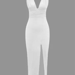 Solid Backless Ruched Slit Midi Dress -Women's Clothing Store 812a05ab a18a 4934 b49b 4fa25318e619