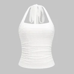 Halter Neck Tie-Up Ruched Cami Top