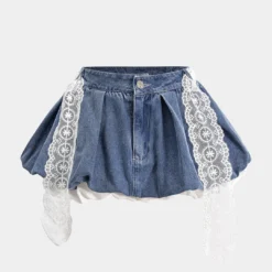 Denim Patchwork Belted Shorts