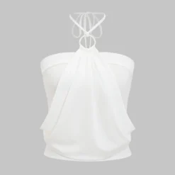 Metallic Decor Backless Halter Neck Tie-Up Cami Top