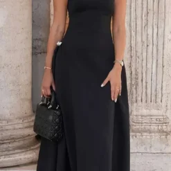 Metallic Decor Zipper Sleeveless Maxi Dress